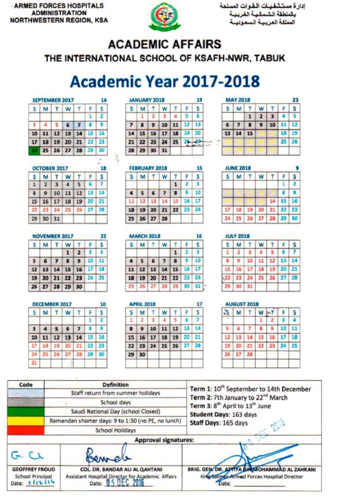 Calendar 20172018 THE INTERNATIONAL SCHOOL OF KSAFHNWR TABUK